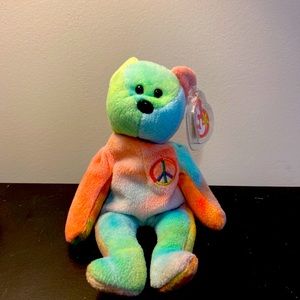 Ty Beanie Babies Peace Bear w/ rare errors